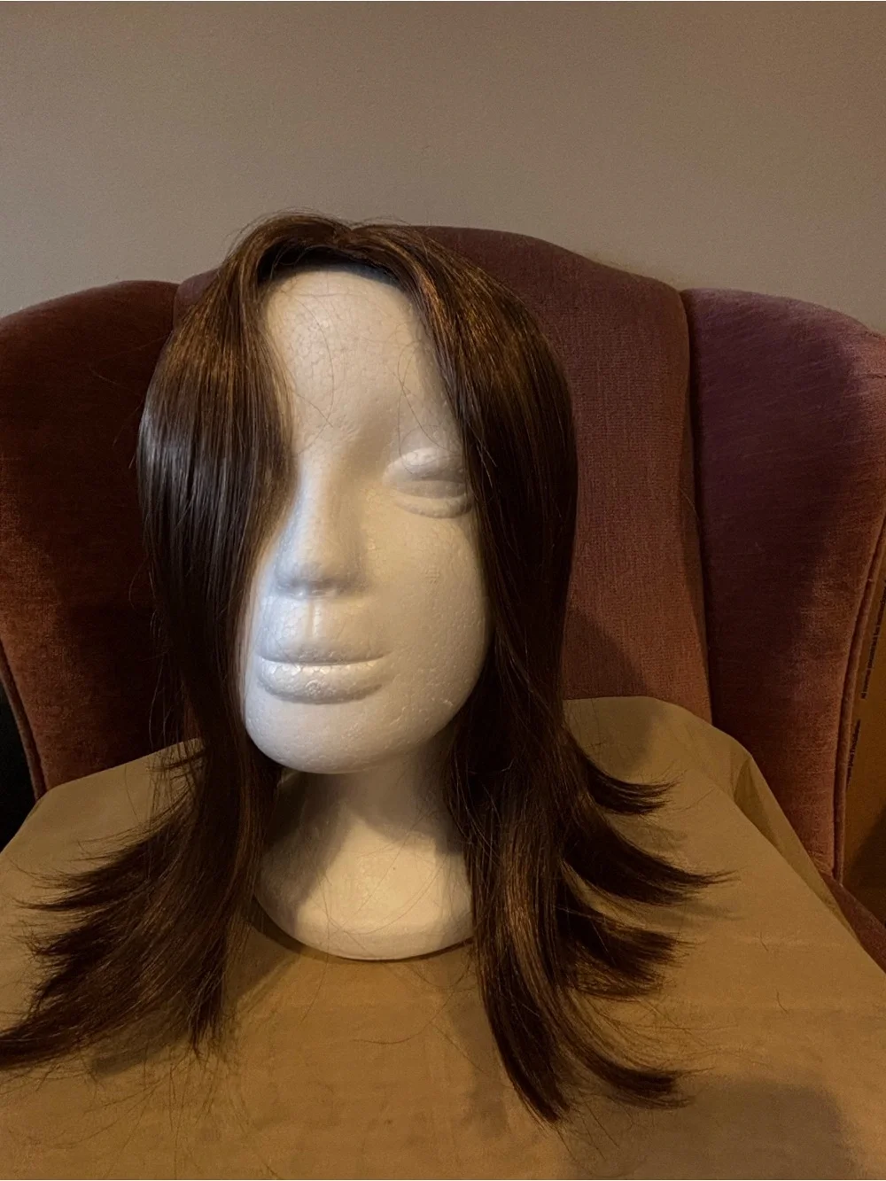Brown Layered Synthetic Wig with Center Part - Unbranded